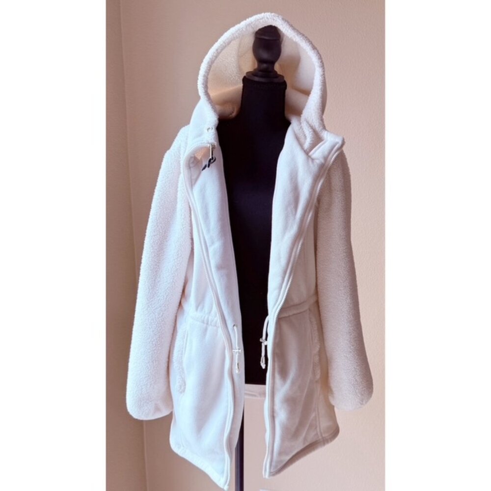 1 Madison Expedition White Sherpa Hooded Jacket | Faux Fur Fleece Zip Coat